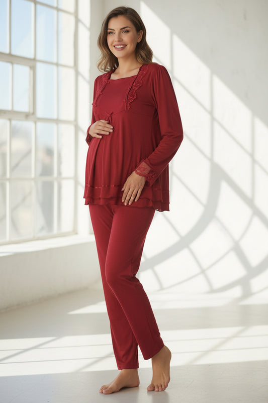 Cherry Red maternity pyjamas by Mini Plum – lace detail and scoop neck, maternity & nursing