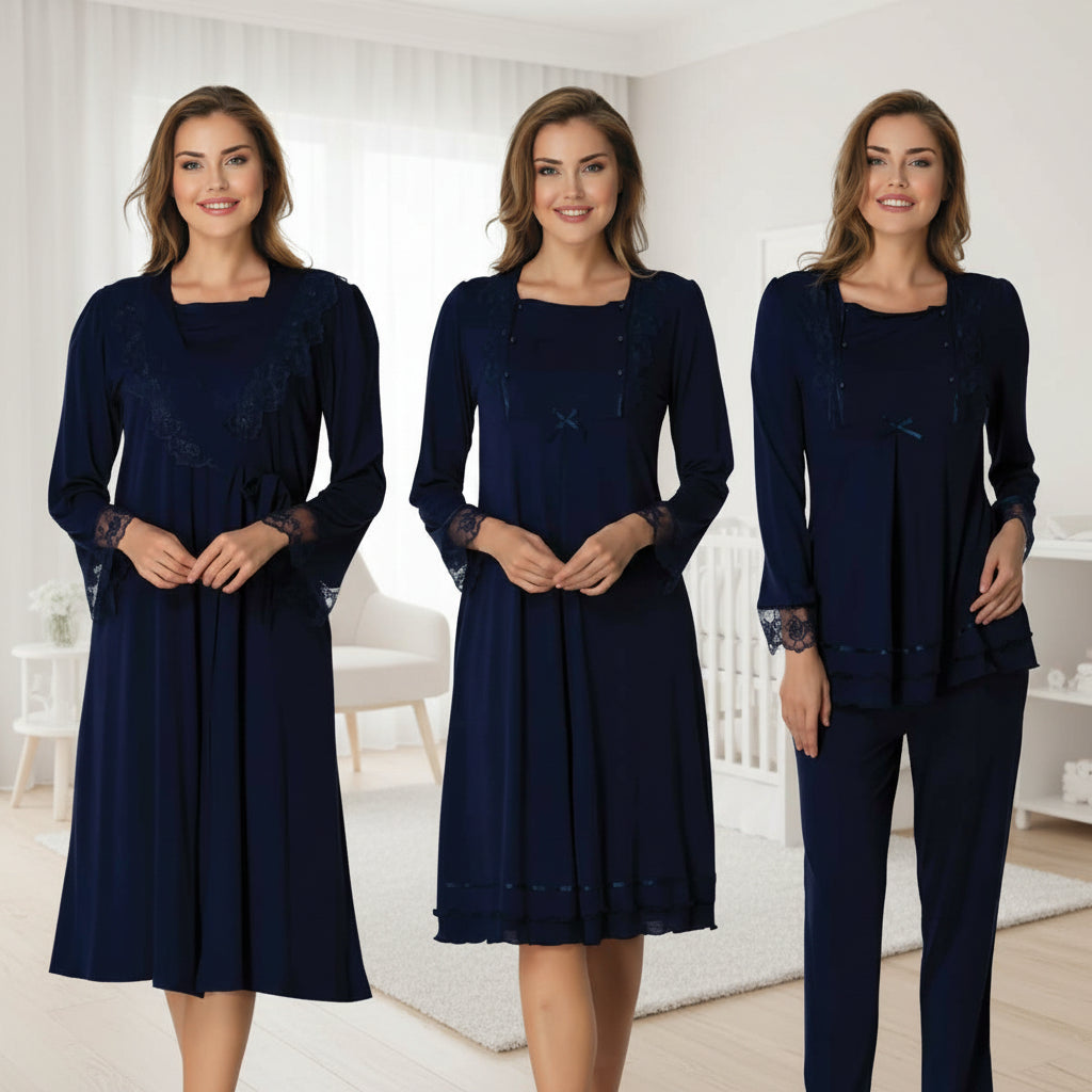 Navy 4-piece maternity set by Mini Plum – lace detail and square neck, maternity & nursing