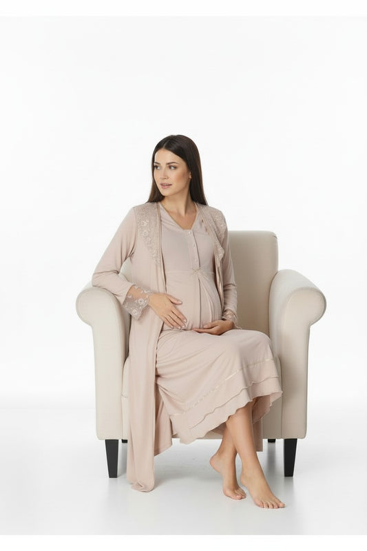 Beige 4-piece maternity set by Mini Plum – lace detail and V-neck, maternity & nursing