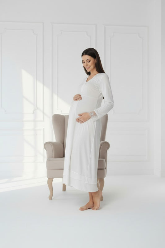 White 4-piece maternity set by Mini Plum – lace detail and V-neck, maternity & nursing