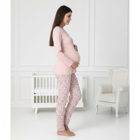 Pink maternity pyjamas by Mini Plum – soft cotton modal and round neck, maternity & nursing