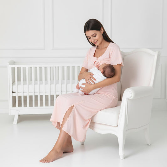 Salmon maternity nightdress by Mini Plum – lace detail and scoop neck, maternity & nursing