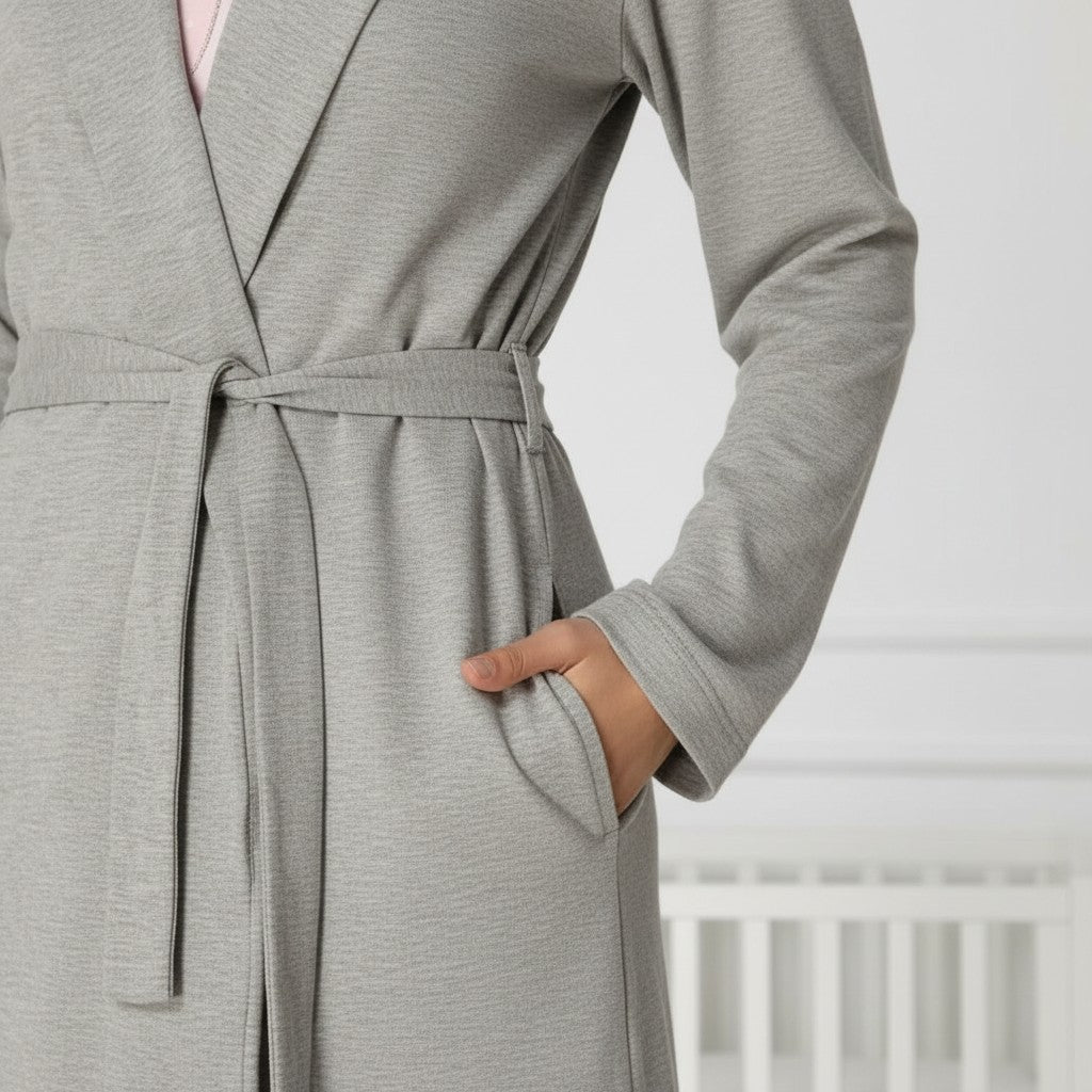 Pink pyjama & robe set by Mini Plum – close-up of bunny print, soft cotton-modal fabric