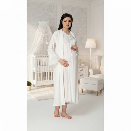 White 4-piece maternity set by Mini Plum – lace detail and square neck, maternity & nursing