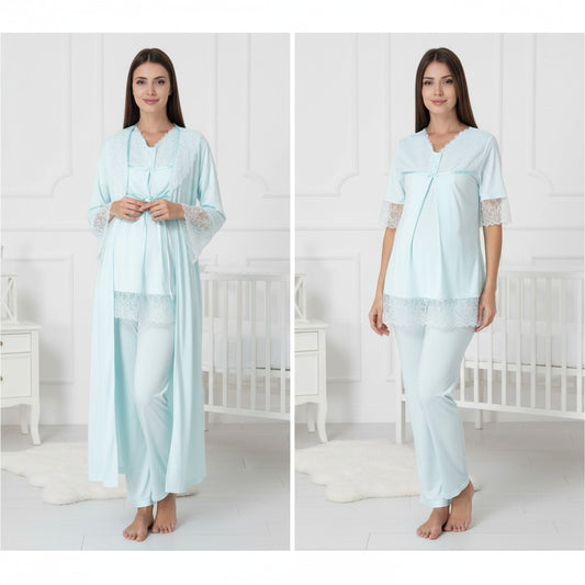 Blue 4-piece maternity set by Mini Plum – lace detail and V-neck, maternity & nursing
