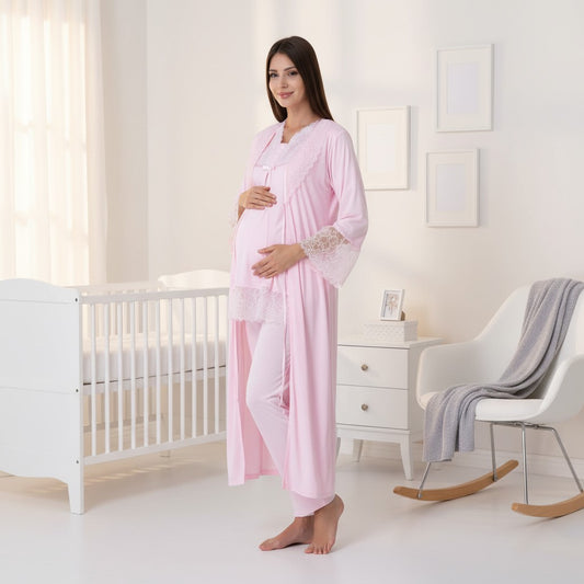 Pink 4-piece maternity set by Mini Plum – lace detail and V-neck, maternity & nursing