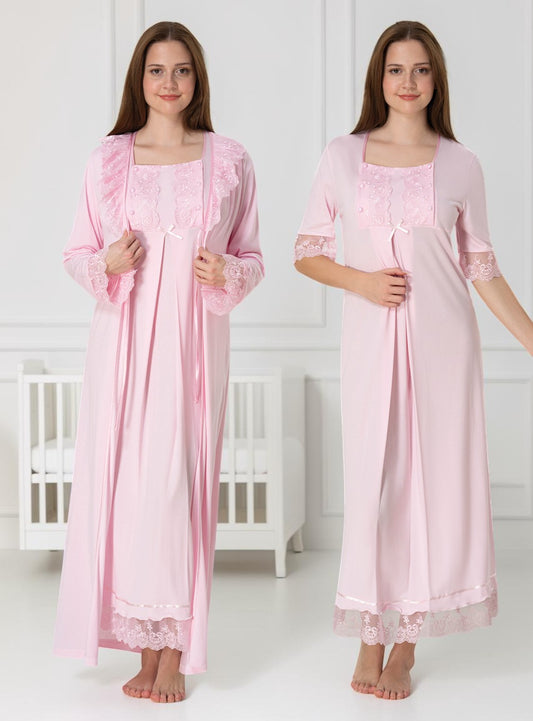 Pink 4-piece maternity set by Mini Plum – lace detail and square neck, maternity & nursing