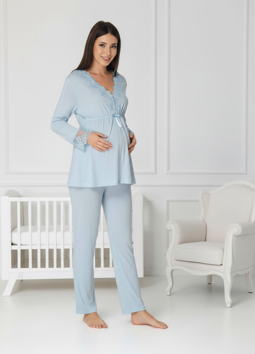 Gray maternity pyjamas by Mini Plum – nursing maternity nightwear, breastfeeding button-down, hospital bag & baby shower gift