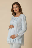 Blue maternity pyjamas by Mini Plum – side view, bump-friendly fit for pregnancy & postpartum