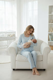 Blue maternity pyjamas by Mini Plum – long-sleeve breastfeeding nightwear, fabric detail