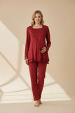 Cherry Red maternity pyjamas by Mini Plum – side view, bump-friendly fit for pregnancy & postpartum