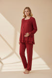 Cherry Red maternity pyjamas by Mini Plum – long-sleeve breastfeeding nightwear, fabric detail