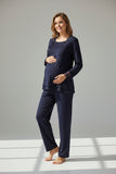 Navy maternity pyjamas by Mini Plum – breastfeeding-friendly nursing nightwear in soft cotton modal, hospital bag ready