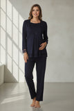 Navy maternity pyjamas by Mini Plum – side view, bump-friendly fit for pregnancy & postpartum