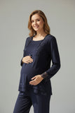 Navy maternity pyjamas by Mini Plum – nursing maternity nightwear, machine washable cotton modal