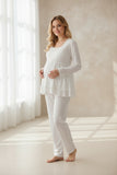 White maternity pyjamas by Mini Plum – breastfeeding-friendly nursing nightwear in soft cotton modal, hospital bag ready