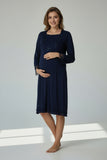 Navy maternity nightie by Mini Plum – lace neckline & button-front nursing detail, cotton modal