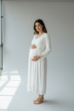 White maternity nightie by Mini Plum – lace neckline & button-front nursing detail, cotton modal