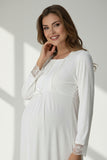 White maternity nightie by Mini Plum – side view, bump-friendly fit for pregnancy & postpartum