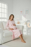 Pink maternity robe by Mini Plum – lace neckline & button-front nursing detail, cotton modal