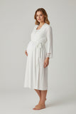White maternity robe by Mini Plum – soft cotton-modal nursing dressing gown for pregnancy & hospital