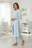 Blue maternity pyjama & robe set by Mini Plum – breastfeeding-friendly nursing nightwear in soft cotton modal