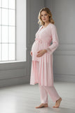 Pink maternity pyjama & robe set by Mini Plum – breastfeeding-friendly nursing nightwear in soft cotton modal