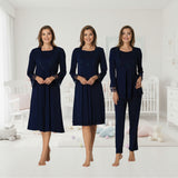 Navy 4 piece hospital bag set by Mini Plum – breastfeeding-friendly nursing nightie, pyjamas & robe hospital bag set