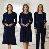 Navy 4 piece hospital bag set by Mini Plum – lace neckline & button-front nursing detail, cotton modal