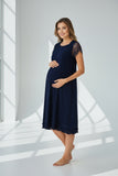 Navy maternity nightie by Mini Plum – breastfeeding-friendly nursing nightwear in soft cotton modal, hospital bag ready