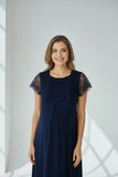 Navy maternity nightie by Mini Plum – lace neckline & button-front nursing detail, cotton modal