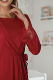Cherry Red maternity nightie & robe set by Mini Plum – lace neckline & button-front nursing detail, cotton modal