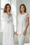 White maternity nightie & robe set by Mini Plum – side view, bump-friendly fit for pregnancy & postpartum
