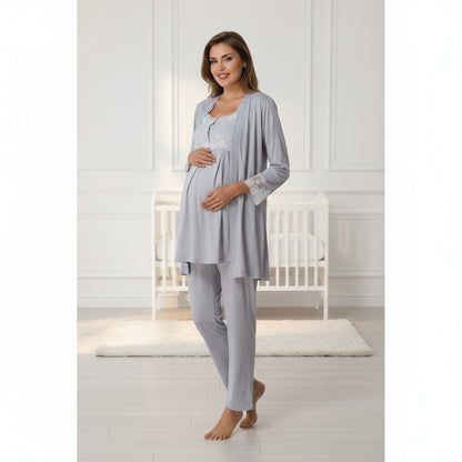 Anthracite maternity pyjamas by Mini Plum – nursing maternity nightwear, breastfeeding button-down, hospital bag & baby shower gift