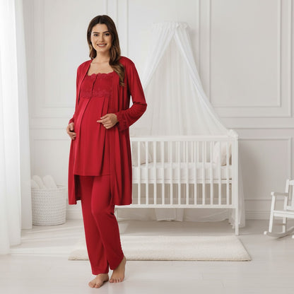 Cherry Red maternity pyjamas by Mini Plum – nursing maternity nightwear, breastfeeding button-down, hospital bag & baby shower gift