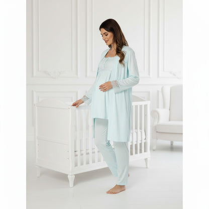 Mint maternity pyjamas by Mini Plum – nursing maternity nightwear, breastfeeding button-down, hospital bag & baby shower gift