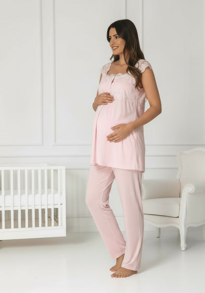 Pink maternity pyjamas by Mini Plum – nursing maternity nightwear, breastfeeding button-down, hospital bag & baby shower gift