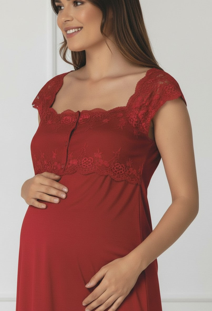 Cherry Red maternity pyjamas by Mini Plum – nursing maternity nightwear, breastfeeding button-down, hospital bag & baby shower gift