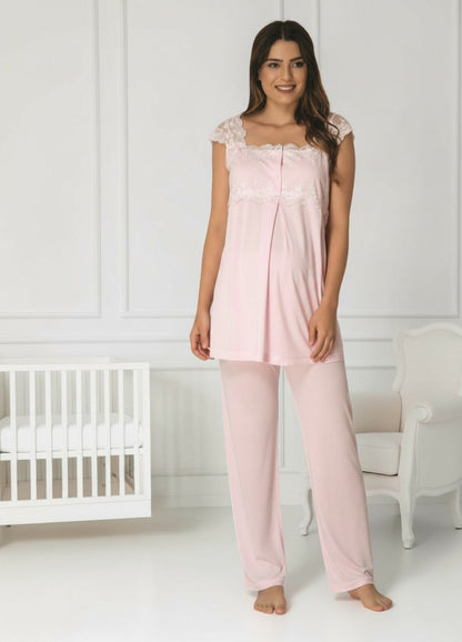 Pink maternity pyjamas by Mini Plum – nursing maternity nightwear, breastfeeding button-down, hospital bag & baby shower gift
