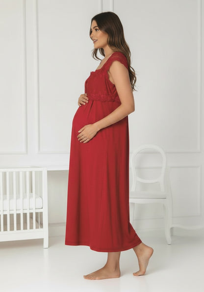 Cherry Red maternity nightie by Mini Plum – nursing maternity nightwear, breastfeeding button-down, hospital bag & baby shower gift