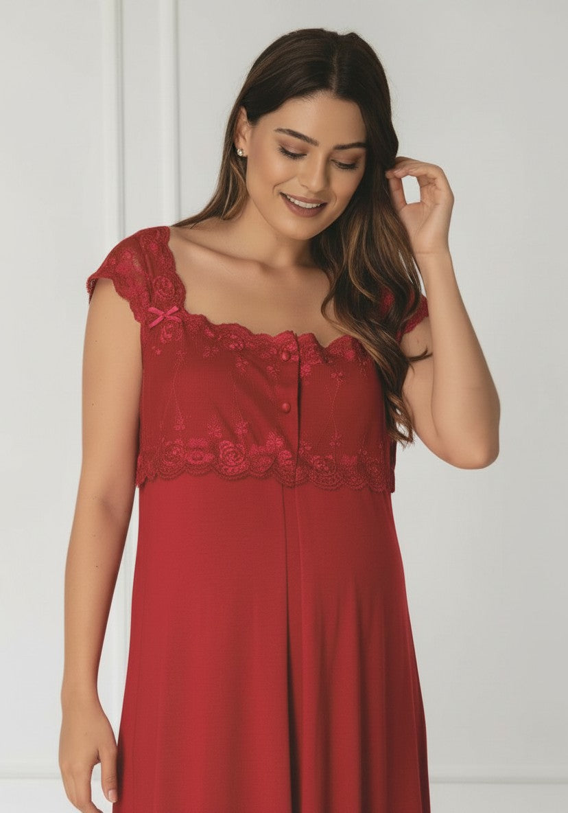 Cherry Red maternity nightie by Mini Plum – nursing maternity nightwear, breastfeeding button-down, hospital bag & baby shower gift