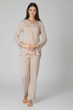 Beige maternity pyjamas by Mini Plum – breastfeeding-friendly nursing nightwear in soft cotton modal, hospital bag ready