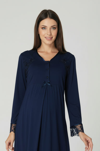 Navy maternity nightdress by Mini Plum – lace detail and V-neck, maternity & nursing