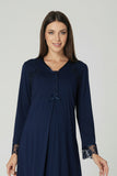 Navy maternity nightie by Mini Plum – lace neckline & button-front nursing detail, cotton modal