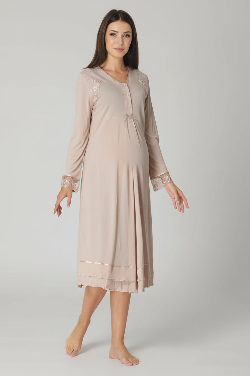 White maternity nightdress by Mini Plum – lace detail and V-neck, maternity & nursing