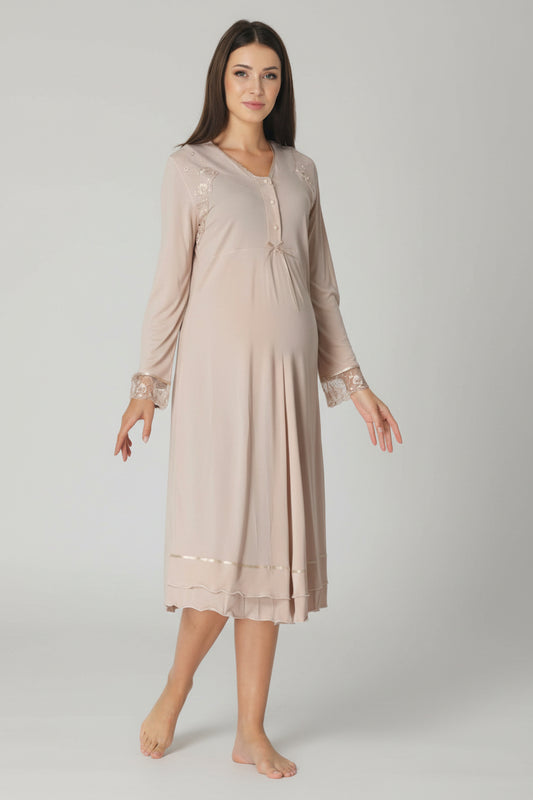White maternity nightdress by Mini Plum – lace detail and V-neck, maternity & nursing