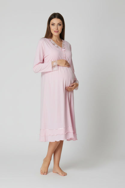 White maternity nightdress by Mini Plum – close-up of lace detail, soft cotton-modal fabric