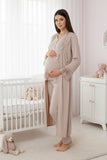 Beige maternity pyjama & robe set by Mini Plum – breastfeeding-friendly nursing nightwear in soft cotton modal