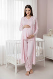 Pink maternity pyjama & robe set by Mini Plum – side view, bump-friendly fit for pregnancy & postpartum