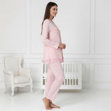 Pink maternity pyjama & robe set by Mini Plum – nursing maternity nightwear, machine washable cotton modal